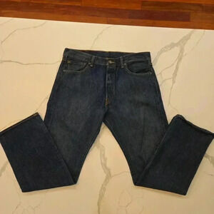 Levis 501 Button Fly Mens Straight Leg Cotton Dark Blue Jeans Size 34